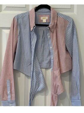 Anthropologie Maeve Cropped Wrap-around Button shirt.